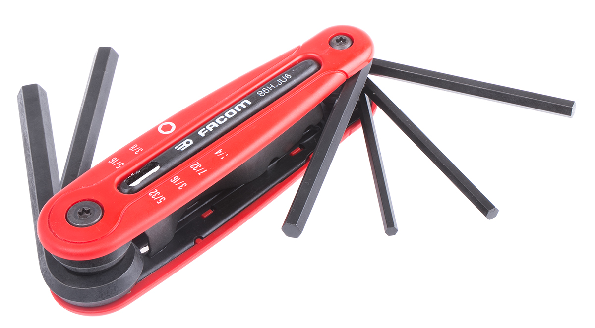 Facom 6 piece Folding Hex Key Set, 5/32 - 3/16 - 7/32 - 1/4 - 5/16 - 3/8