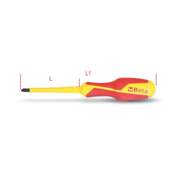 BETA Pozidriv, Supadriv  Screwdriver, PZ1 Tip, 80 mm Blade, VDE/1000V, 188 mm Overall