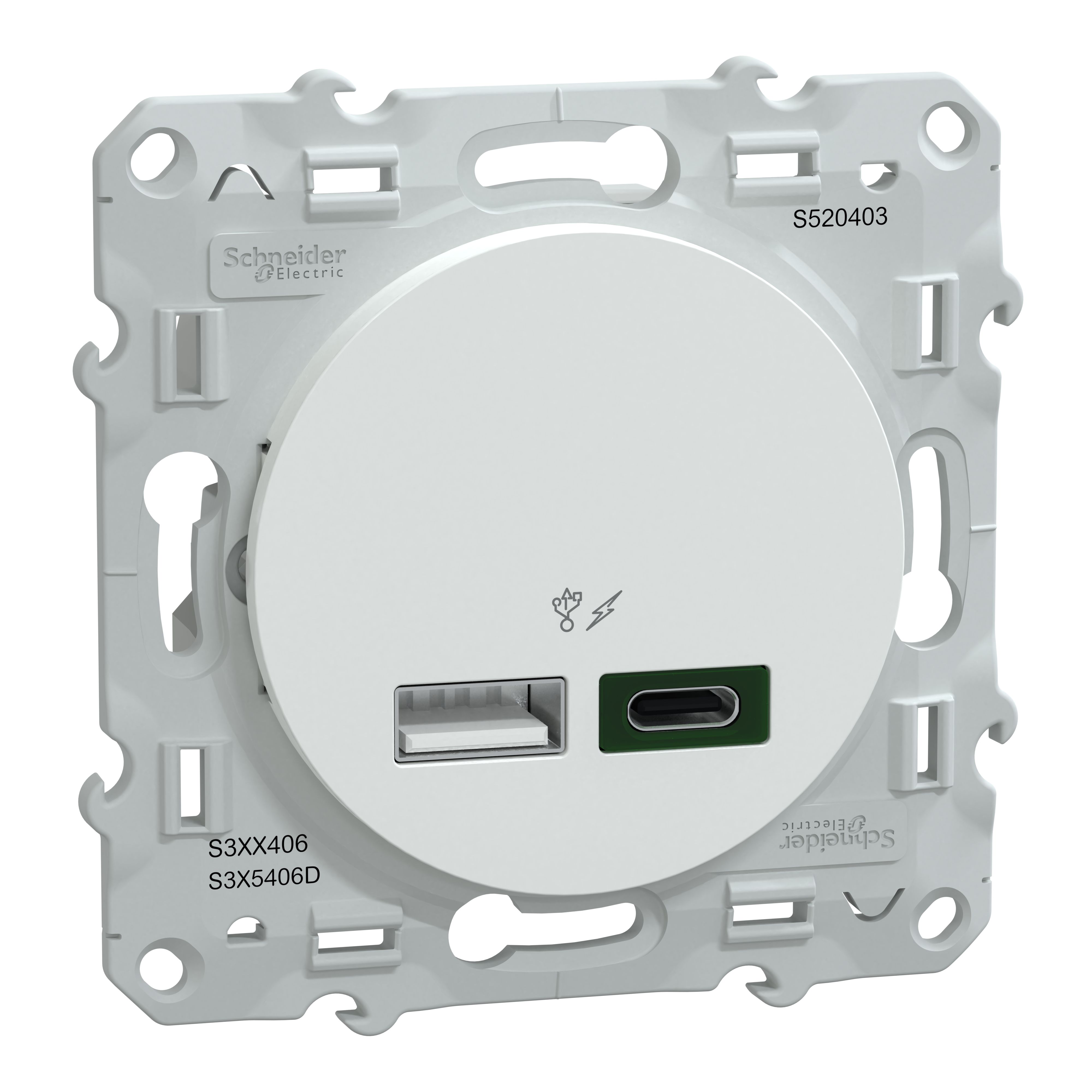 Schneider Electric Straight, Flush Mount, Socket Type USB A + C IP20 USB Connector