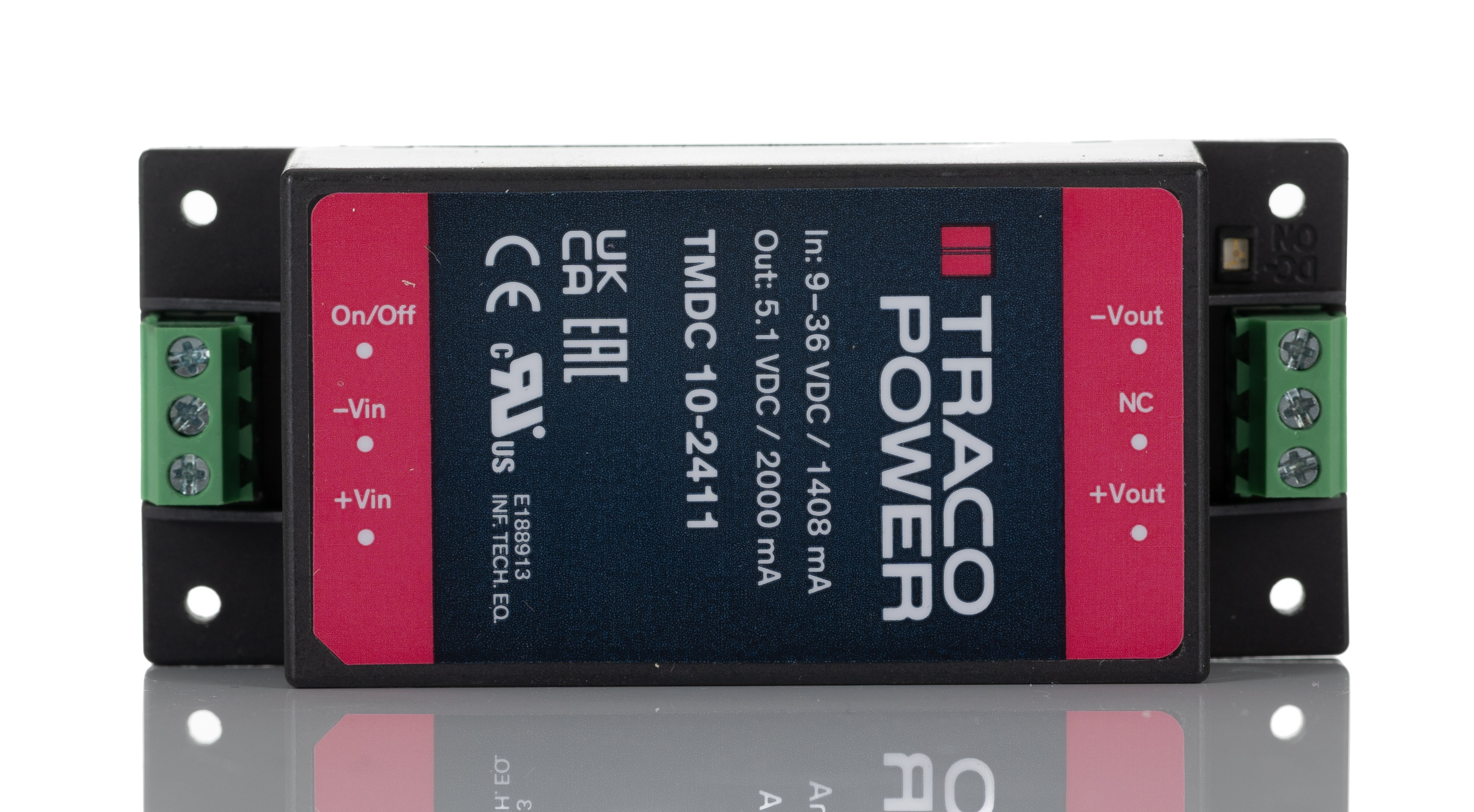 TRACOPOWER TMDC 10 DC-DC Converter, 5.1V dc/ 2A Output, 9 → 36 V dc Input, 10W, Chassis Mount, +80°C Max Temp