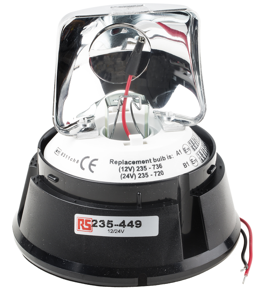 RS PRO Rotating Beacon, 12 V dc, 24 V dc, Surface Mount, Incandescent Bulb, IP56