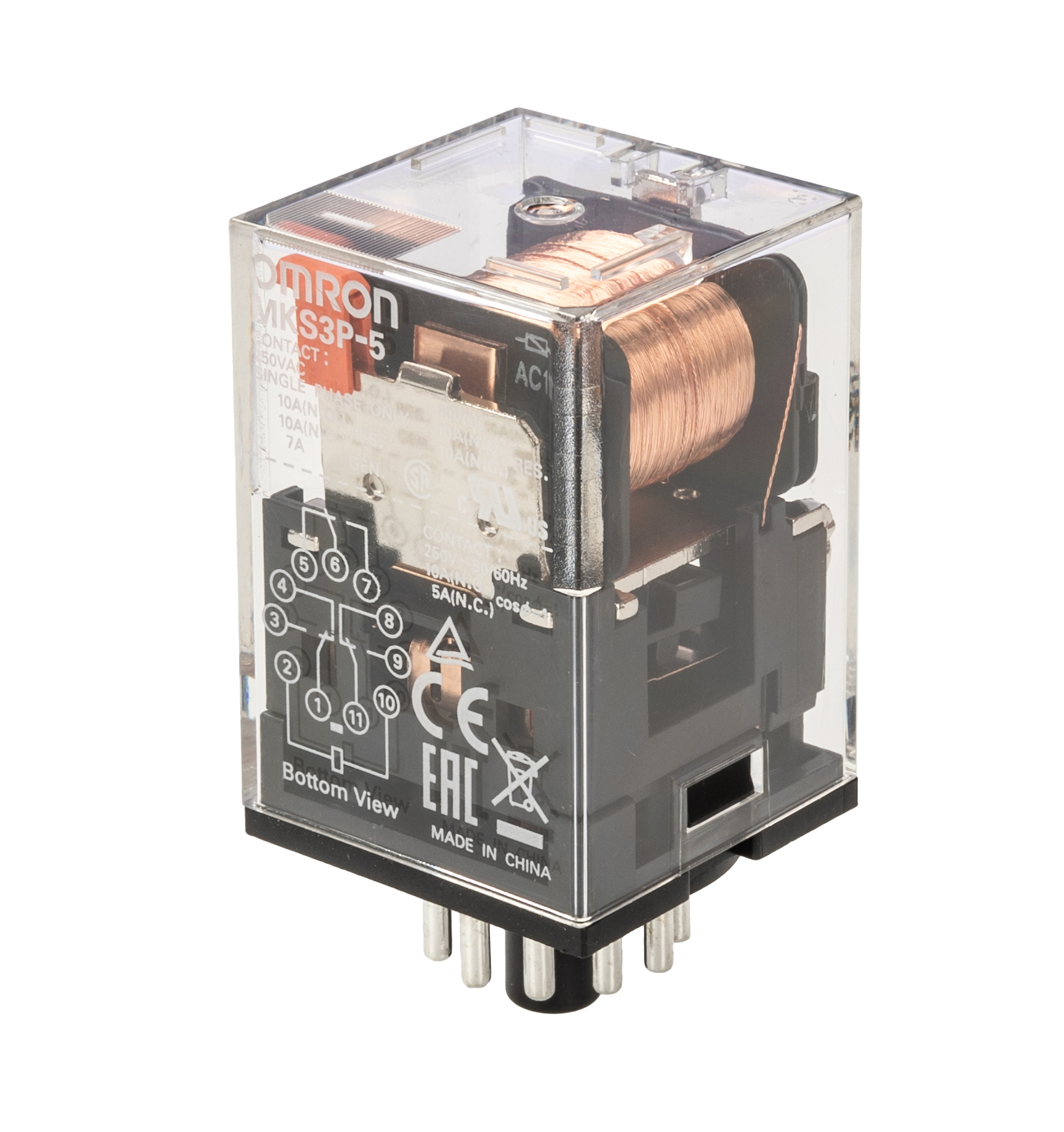 Omron Plug In Non-Latching Relay, 110V ac Coil, 10A Switching Current, 3PDT