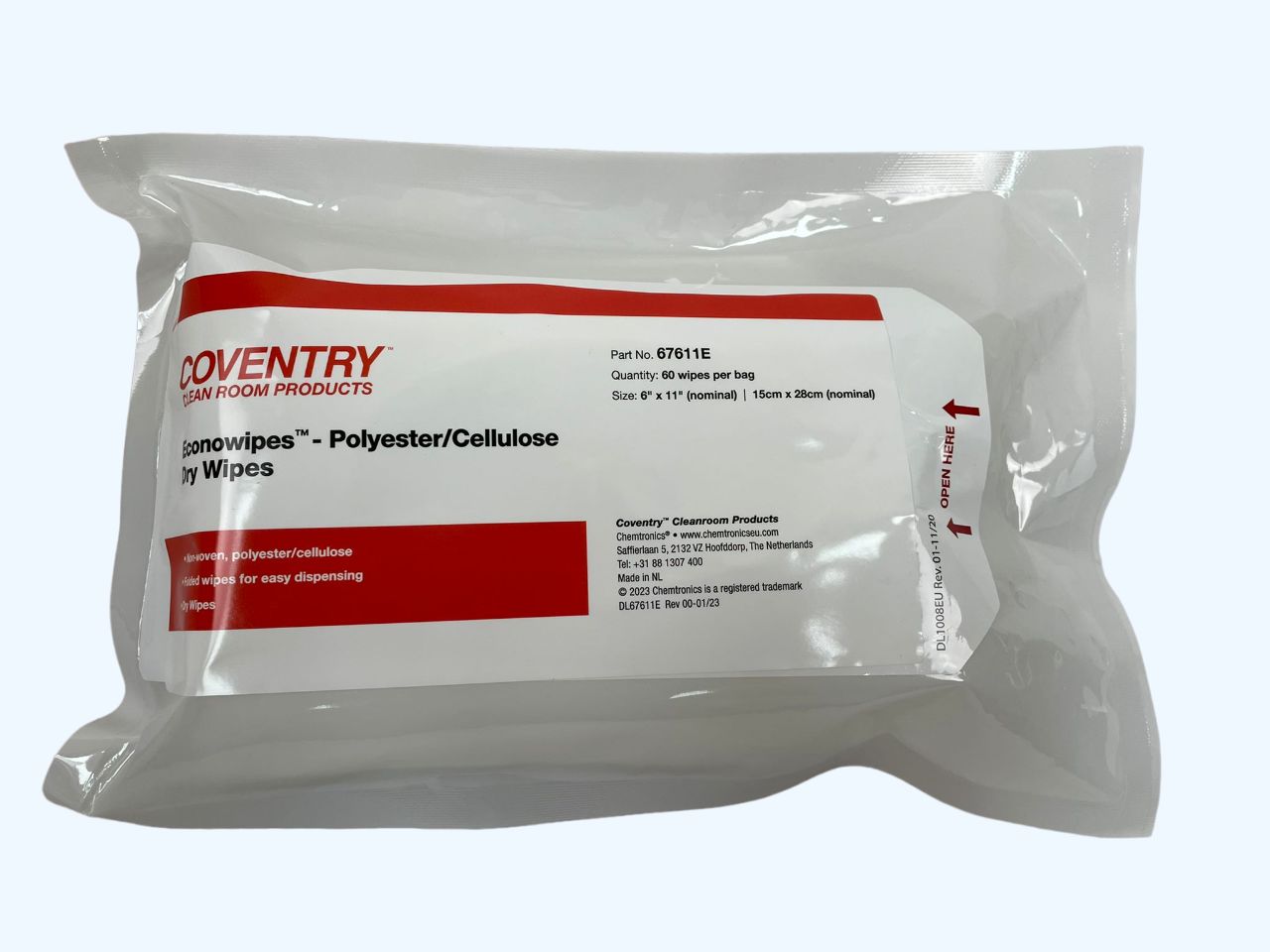 Chemtronics Coventry Econowipes Dry Cleaning Wipes, Bag of 60, 150 x 280mm
