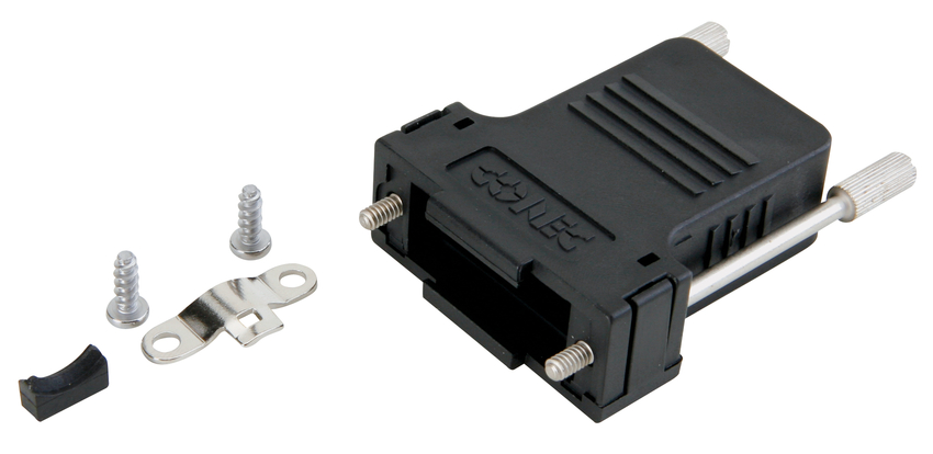 CONEC 165X Series Plastic D Sub Backshell, 9 Way, Strain Relief