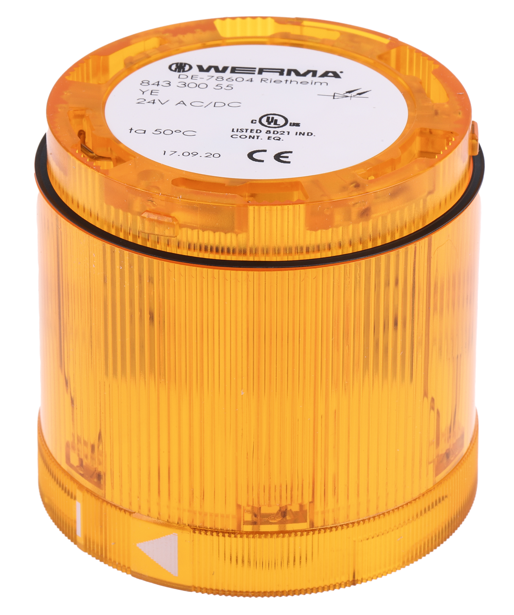 Werma 843 Series Amber Steady Effect Beacon Unit, 24 V dc, LED Bulb, AC, DC, IP54