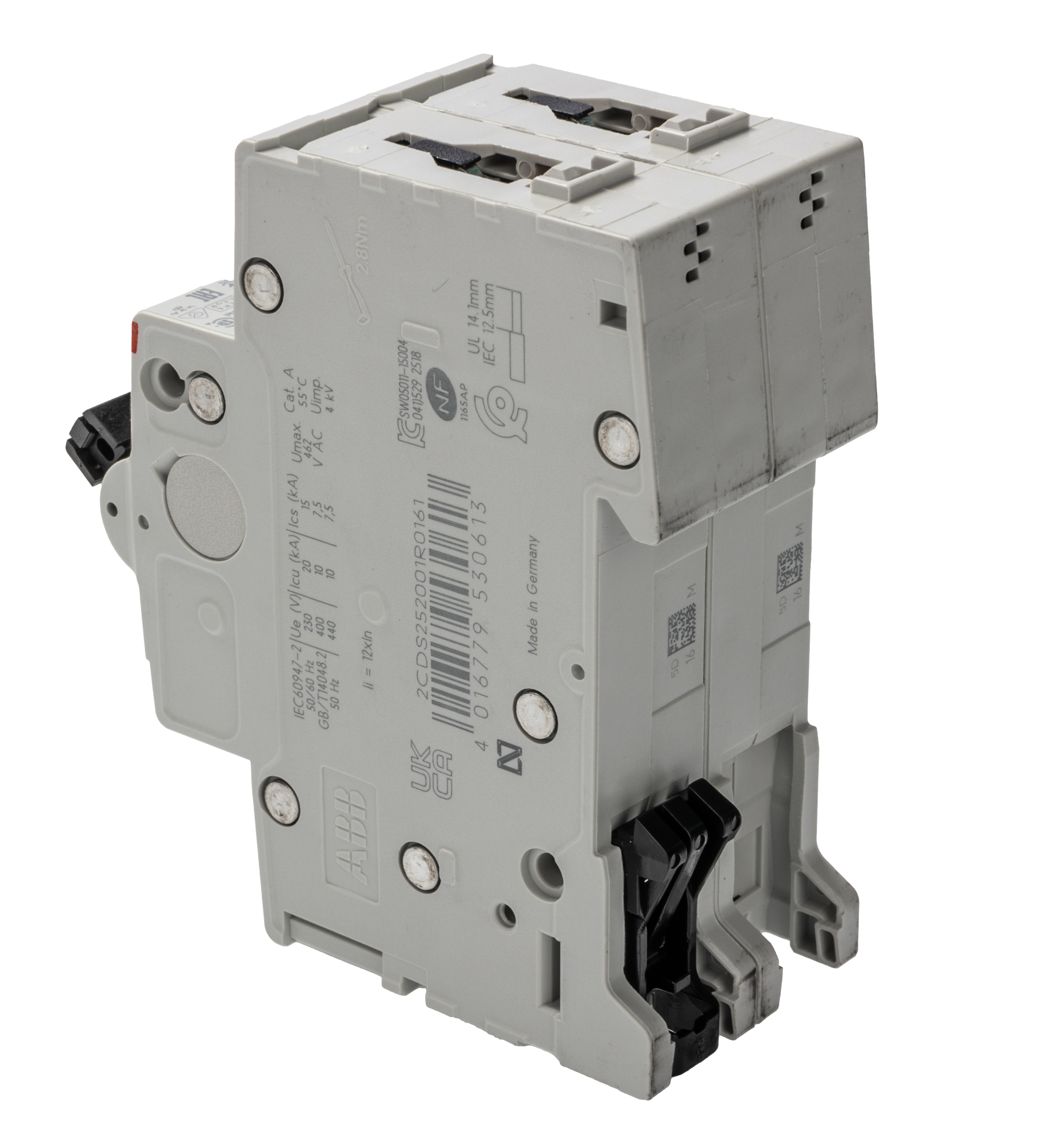 ABB System Pro M Compact S200 MCB, 2P, 16A Curve D, 400V AC, 125V DC, 10 kA Breaking Capacity