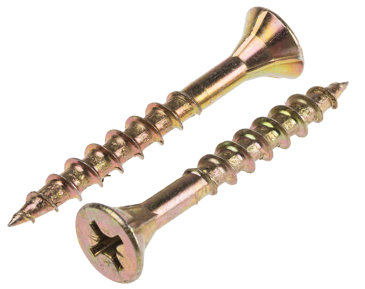 ULTI-MATE Pozisquare Countersunk Steel Wood Screw, Yellow Passivated, Zinc Plated, 6mm Thread, 50mm Length