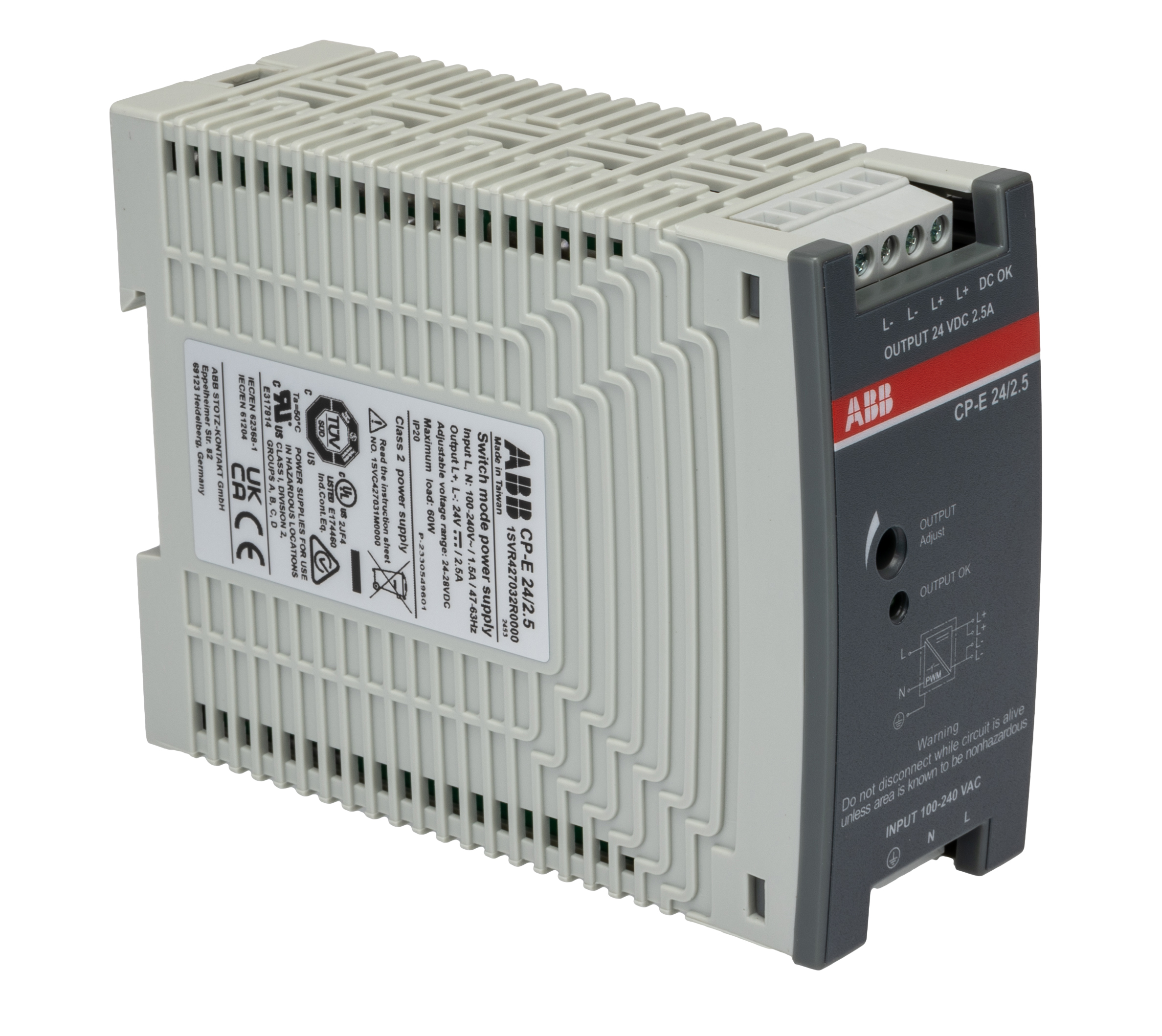 ABB CP-E Switched Mode DIN Rail Power Supply, 85 → 264 V ac / 90 → 375V dc ac, dc Input, 24V dc dc