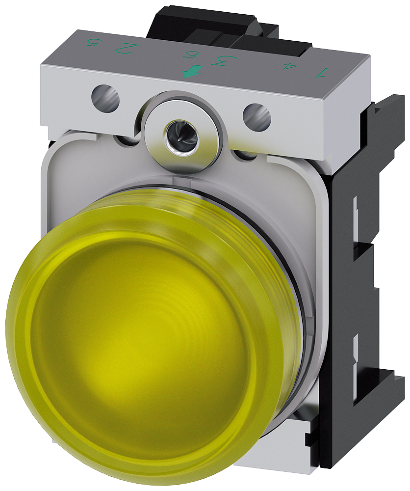 Siemens, SIRIUS ACT 3SU11, Panel Mount Yellow LED Indicator, 22mm Cutout, Round, 24V ac/dc