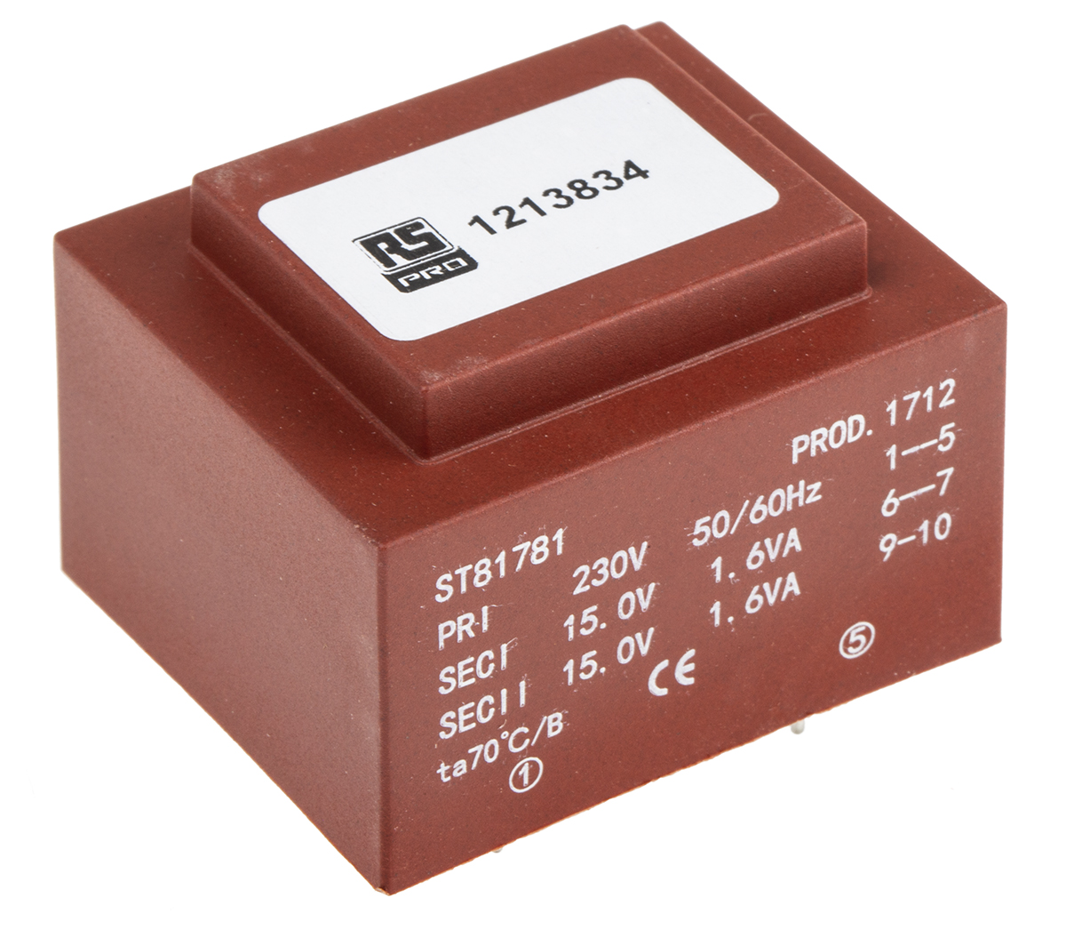 RS PRO 2 x 15V ac 2 Output PCB Mount PCB Transformer, 3.2VA