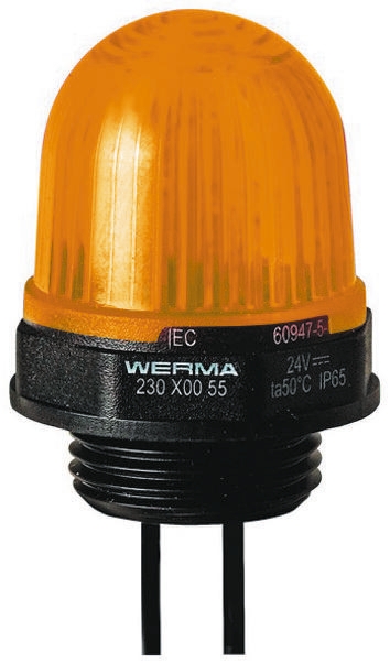 Werma EM 230 Series Yellow Steady Beacon, 24 V dc, Panel Mount, LED Bulb, IP65