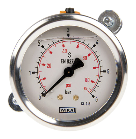 WIKA G 1/4 Analogue Pressure Gauge 6bar Back Entry 63mm Outside Diameter, UKAS