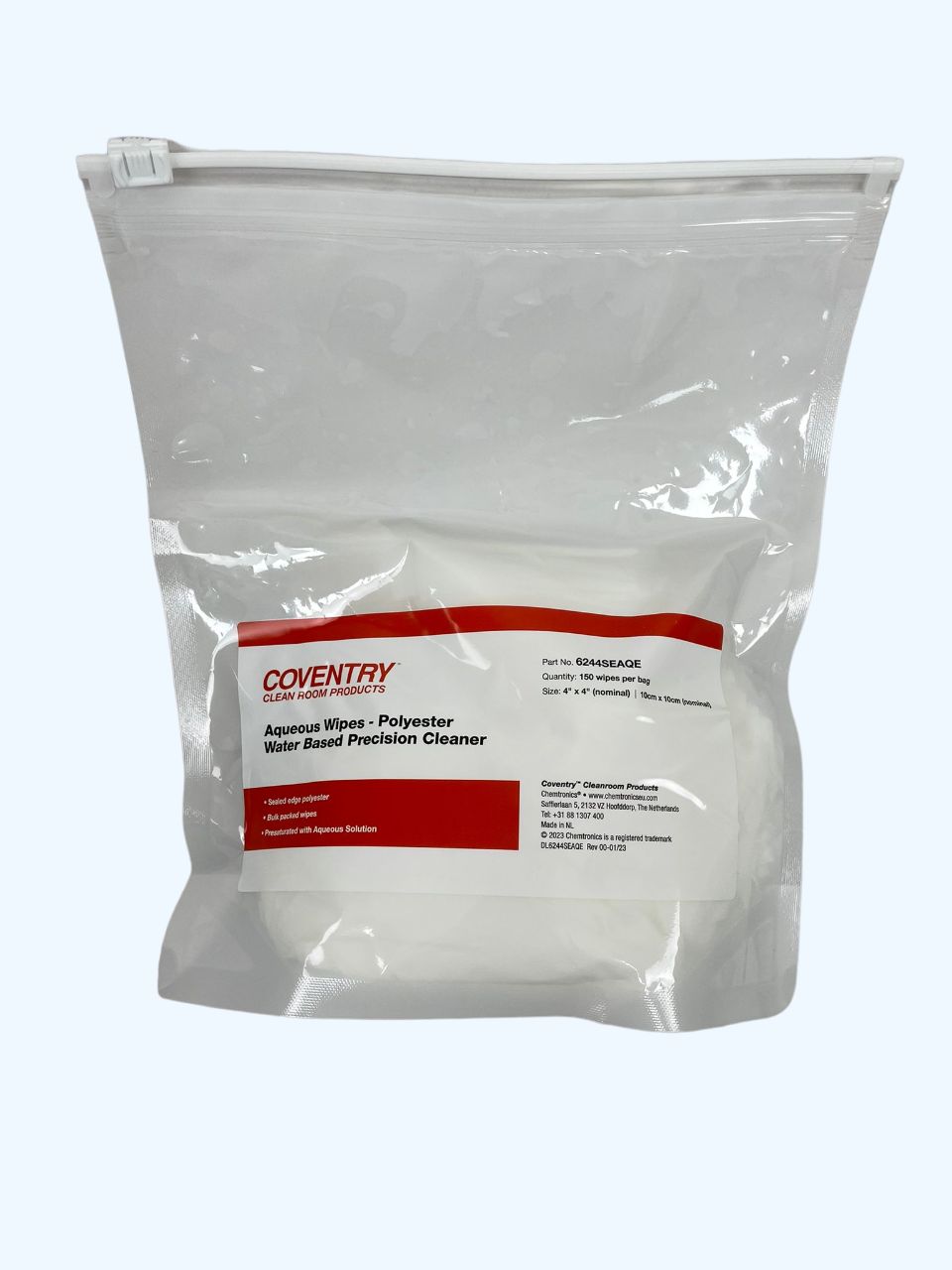 Chemtronics Coventry Poly-Wipes Wet Cleaning Wipes, Bag of 150, 100 x 100mm