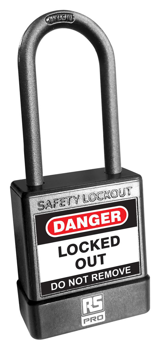 RS PRO Black ABS, Nylon Safety Lockout Padlocks, 5mm Shackle, 46mm Attachment