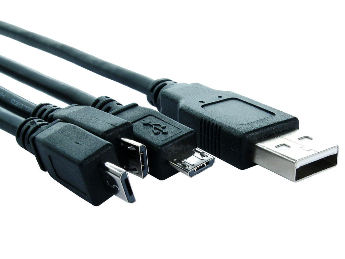 RS PRO USB 2.0, Male USB A to Male Micro USB B x 3, 800mm
