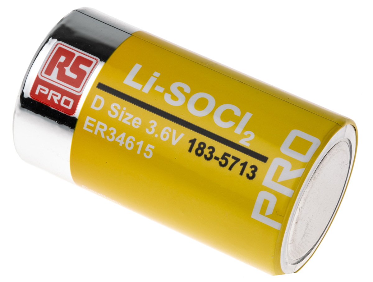 RS PRO 3.6V Lithium Thionyl Chloride D Battery