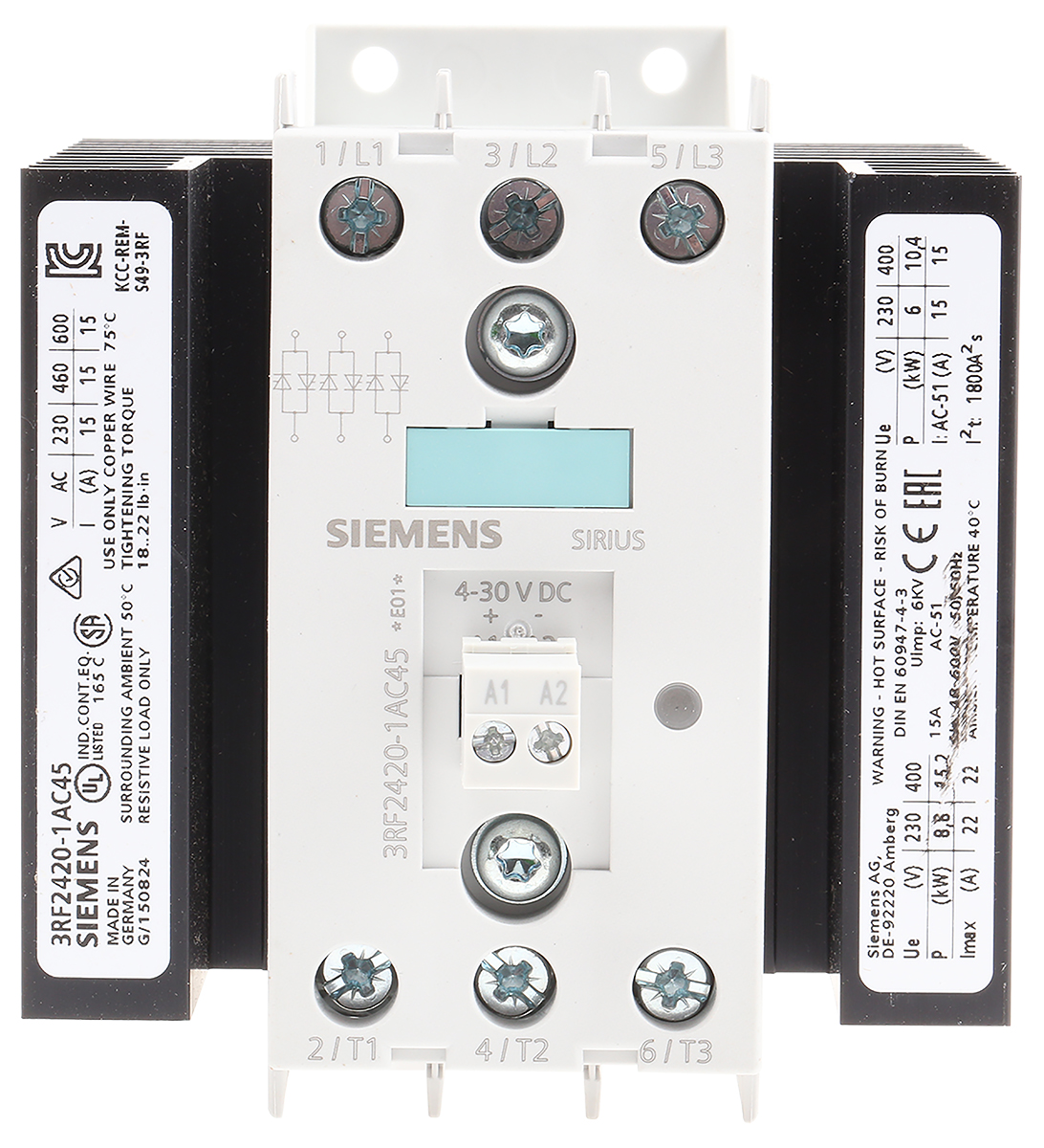 Siemens 3RF2 Series Solid State Relay, 20 A Load, DIN Rail Mount, 600 V Load, 30 V dc Control