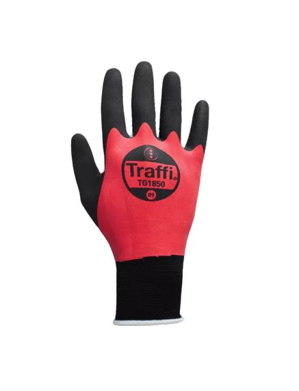 Traffi TG1850 Black, Red Elastane, Nylon Glove, Size 11, Natural Rubber Coating