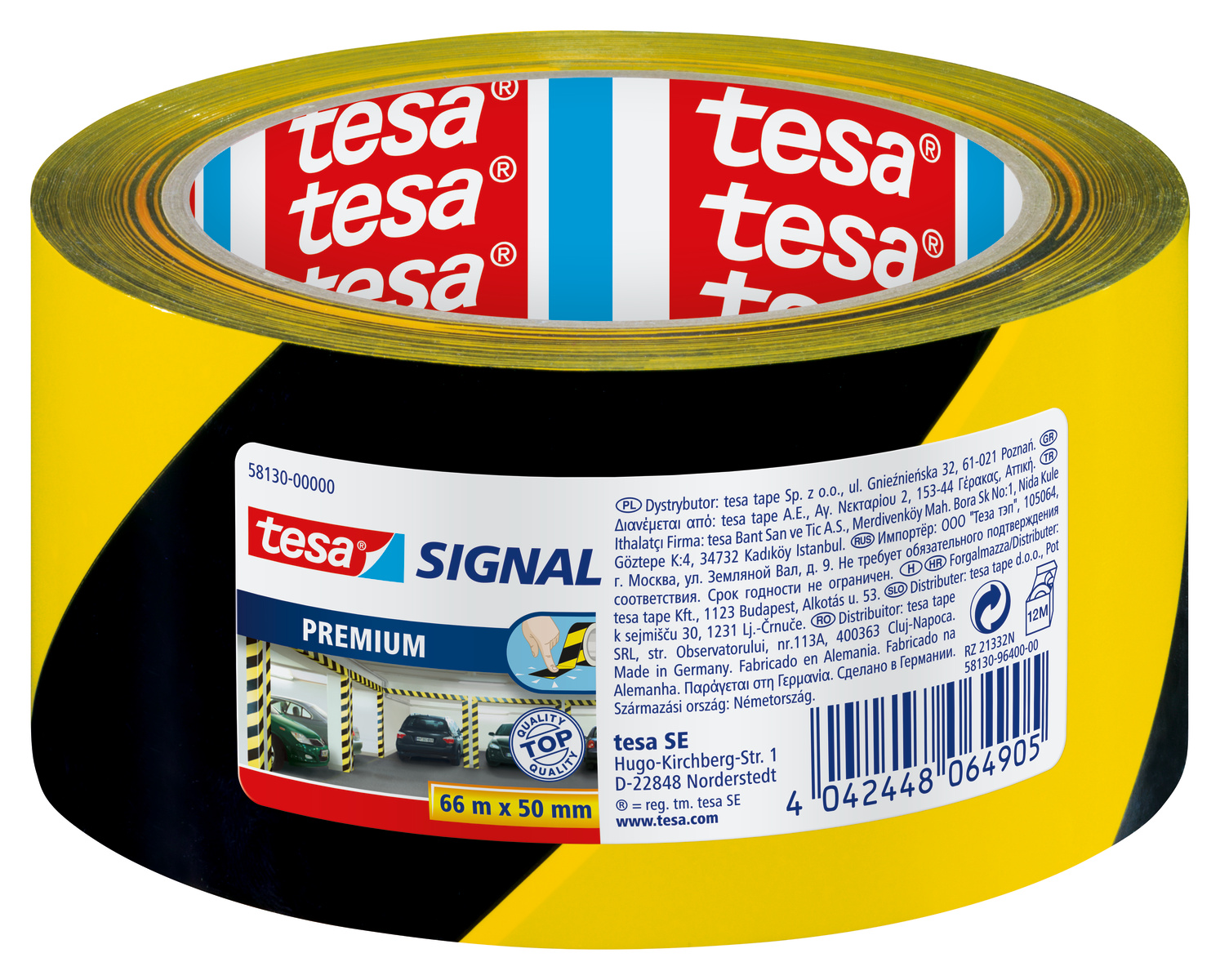 Tesa BNR 58130 Black, Yellow PVC 66m Hazard Tape, 0mm Thickness