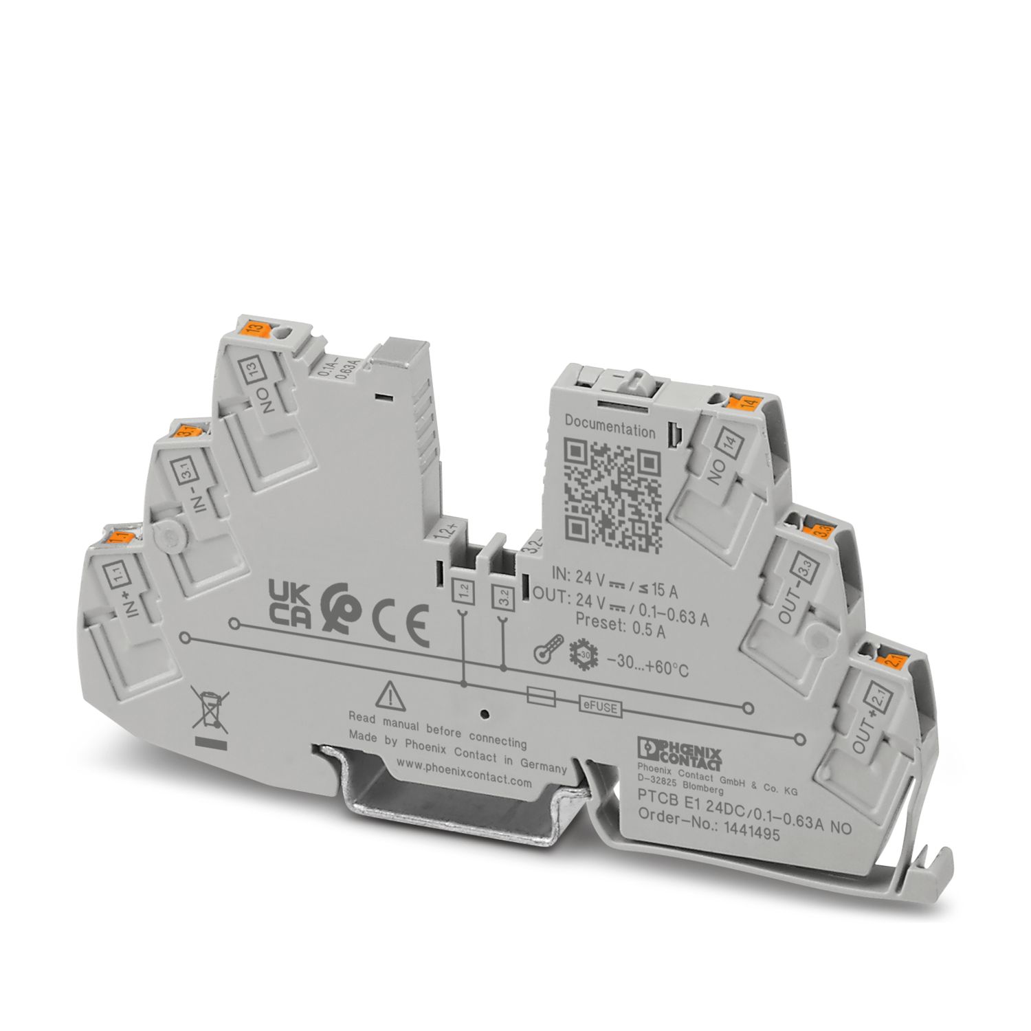 Phoenix Contact PTCB Electronic Circuit Breaker 0.1 → 0.63A 12V PTCB E1, 1 channels , DIN Rail