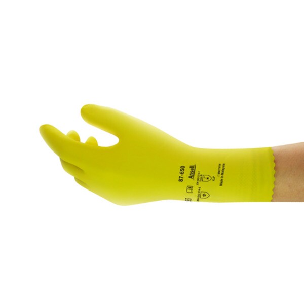 Ansell 87-650 Yellow Latex Glove, Size 8, Latex Coating