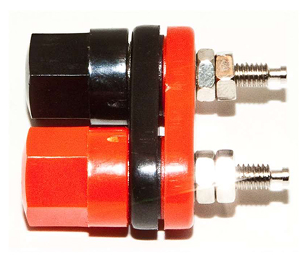 Mueller Electric 15A, Black, Red Binding Post With Brass Contacts and Nickel Plated - 11.99mm Hole Diameter