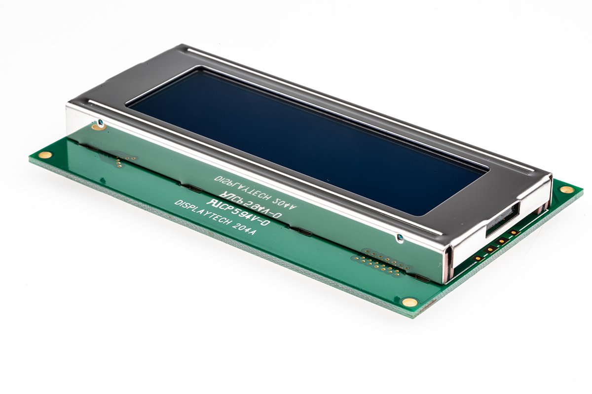 Displaytech 204A-CC-BC-3LP Alphanumeric LCD Display, White on Blue, 4 Rows by 20 Characters, Transflective