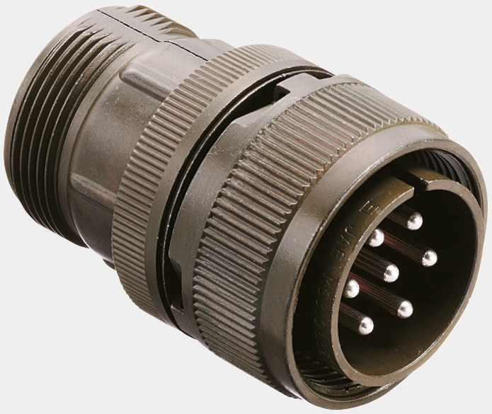 JAE, Copper Alloy 7 Way Cable Mount MIL Spec Circular Connector PlugBlack, Pin Contacts,Shell Size 20