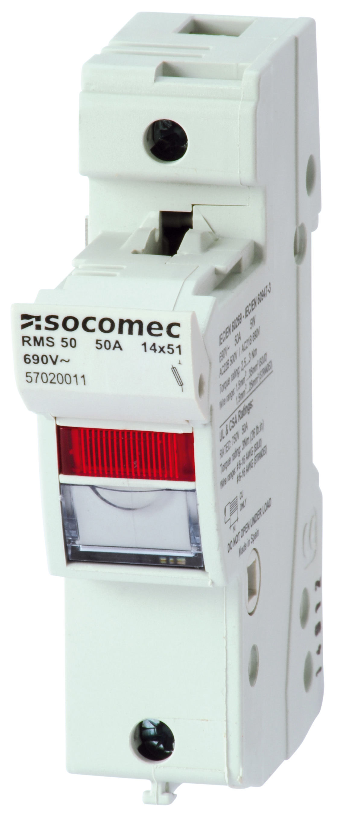 Socomec 50A Rail Mount Fuse Holder for 14 x 51mm Fuse, 1P, 690V