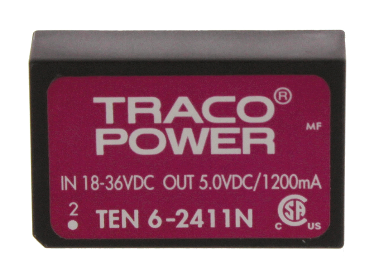TRACOPOWER TEN 6N DC-DC Converter, 5V dc/ 1.2A Output, 18 → 36 V dc Input, 6W, Through Hole, +85°C Max Temp
