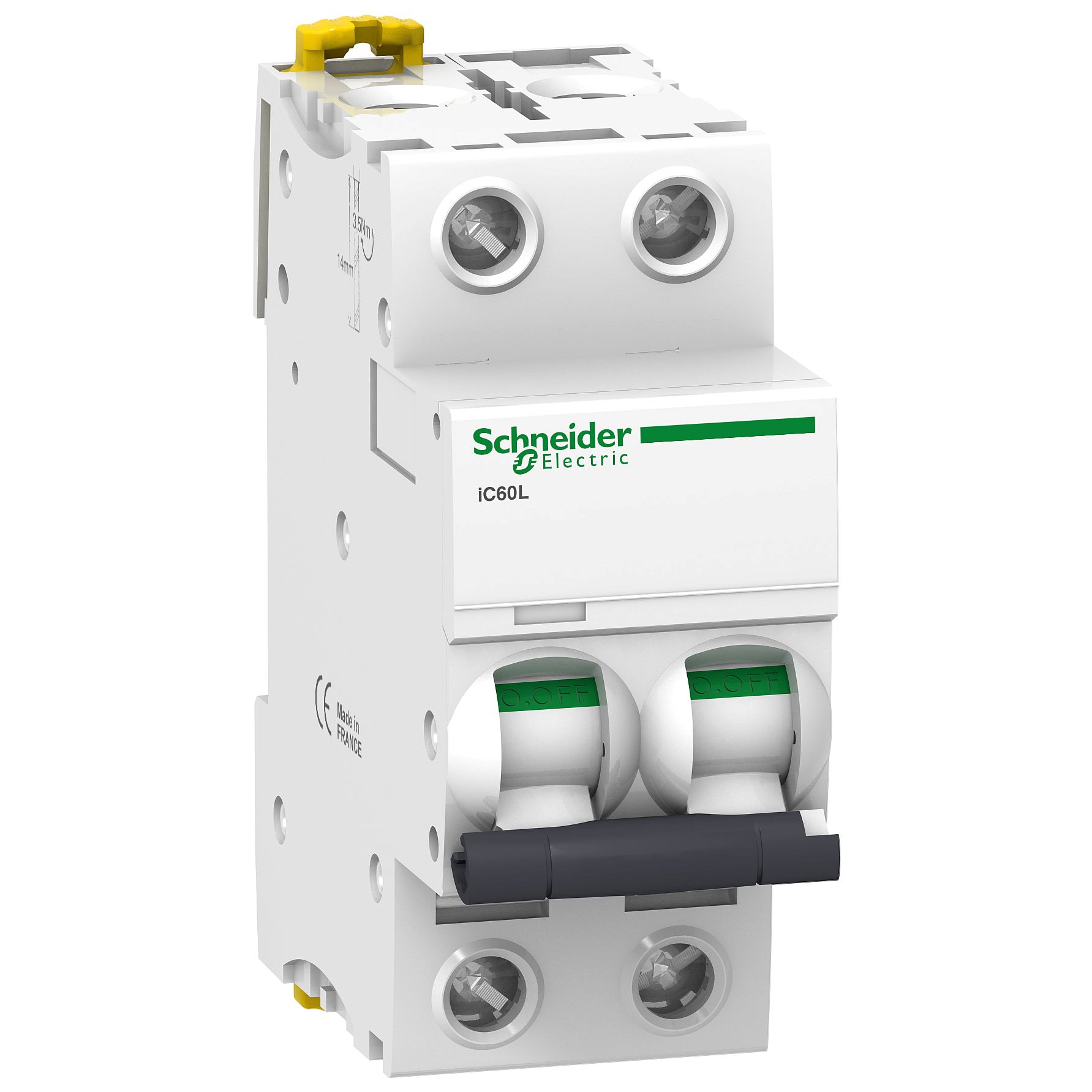 Schneider Electric Acti 9 IC60L MCB, 2P, 3A, Type Z, 400V AC, 125V DC, 20 kA, 15 kA Breaking Capacity