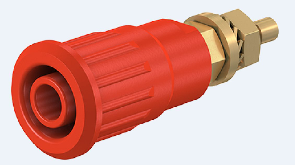 Staubli Red Female Banana Socket, 4 mm Connector, Press Fit Termination, 24A, 1000V, Gold Plating