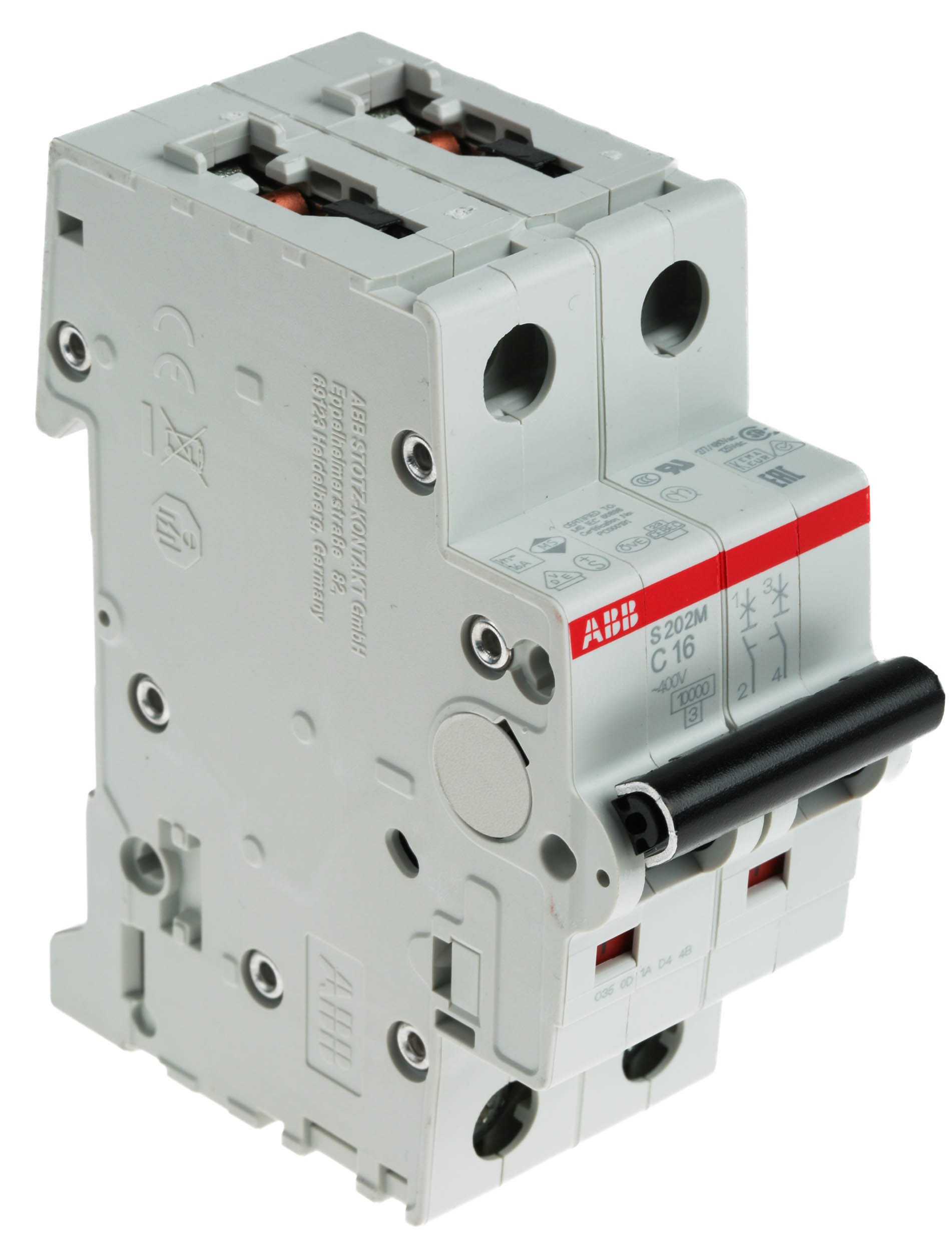 ABB System Pro M Compact S200M MCB, 2P, 16A Curve C, 440V AC, 125V DC, 10 kA Breaking Capacity
