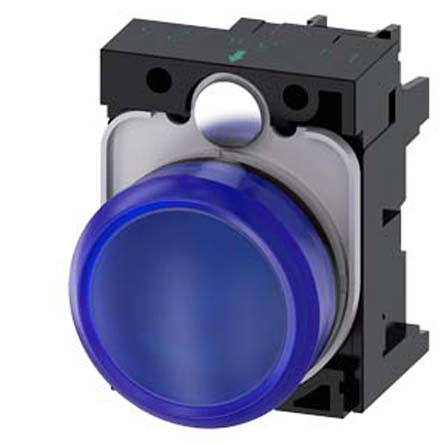 Siemens, SIRIUS ACT 3SU11, Panel Mount Blue LED Indicator, 22mm Cutout, Round, 24V ac/dc