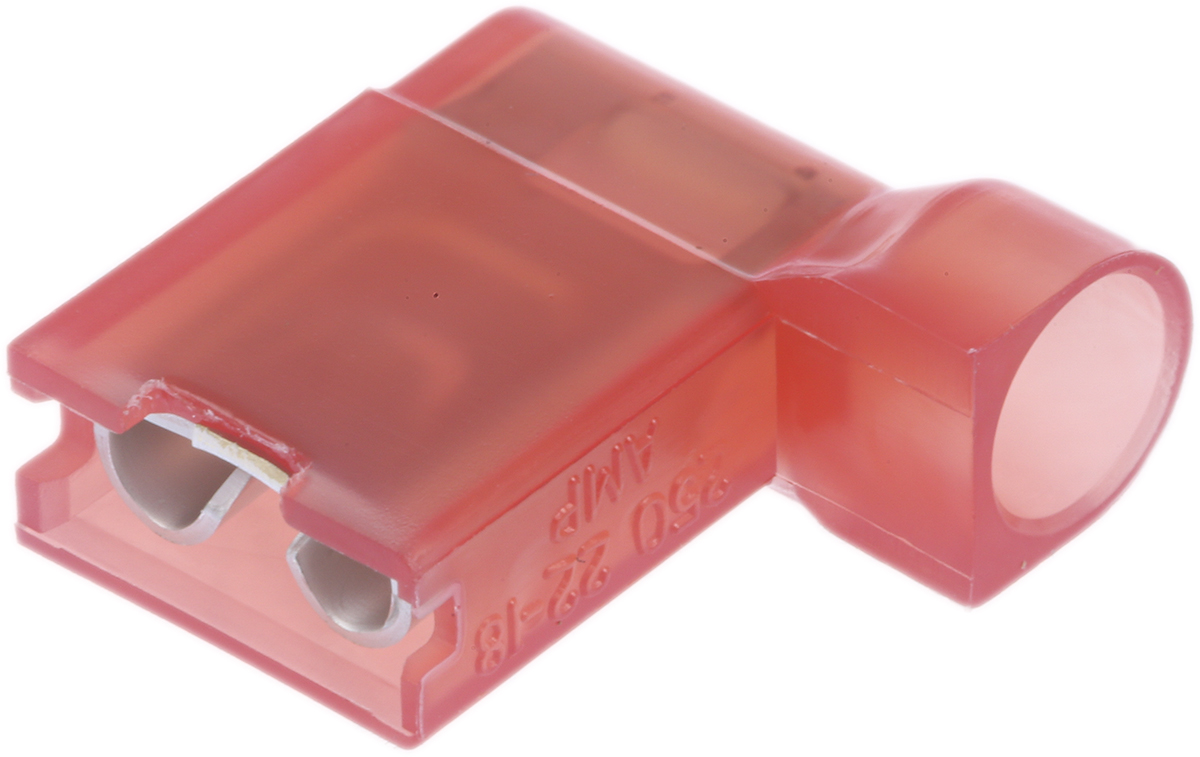 TE Connectivity Ultra-Fast .250 Red Insulated Female Spade Connector, Flag Terminal, 6.35 x 0.81mm Tab Size, 0.3mm² to