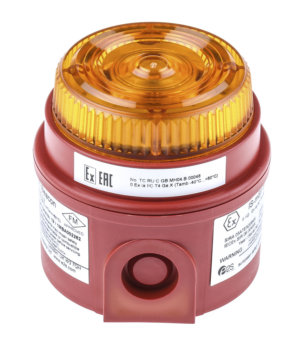 e2s IS-mB1 Series Amber Flashing Beacon, 24 V dc, Surface Mount, LED Bulb, IP65