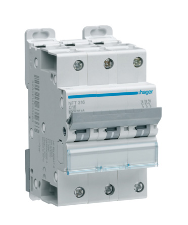 Hager NFT MCB, 3P, 20A, 415V AC, 10 kA Breaking Capacity