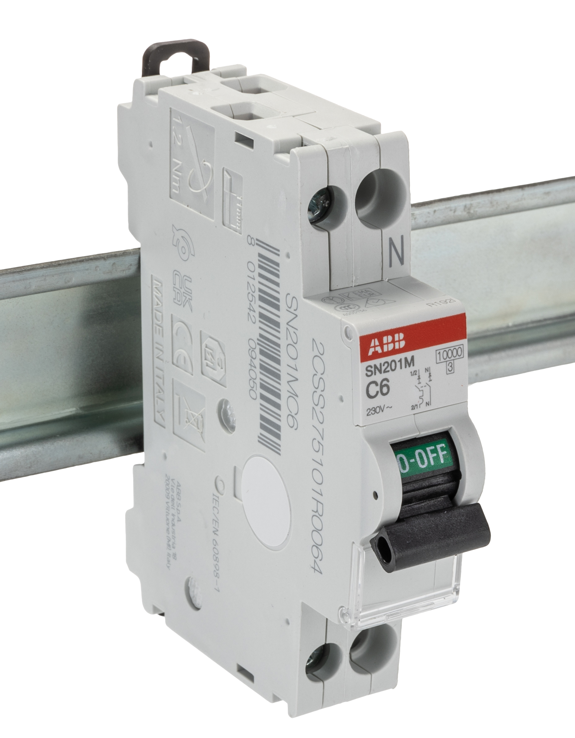 ABB SN201 MCB, 1P, 6A Curve C, 230V AC, 10 kA Breaking Capacity