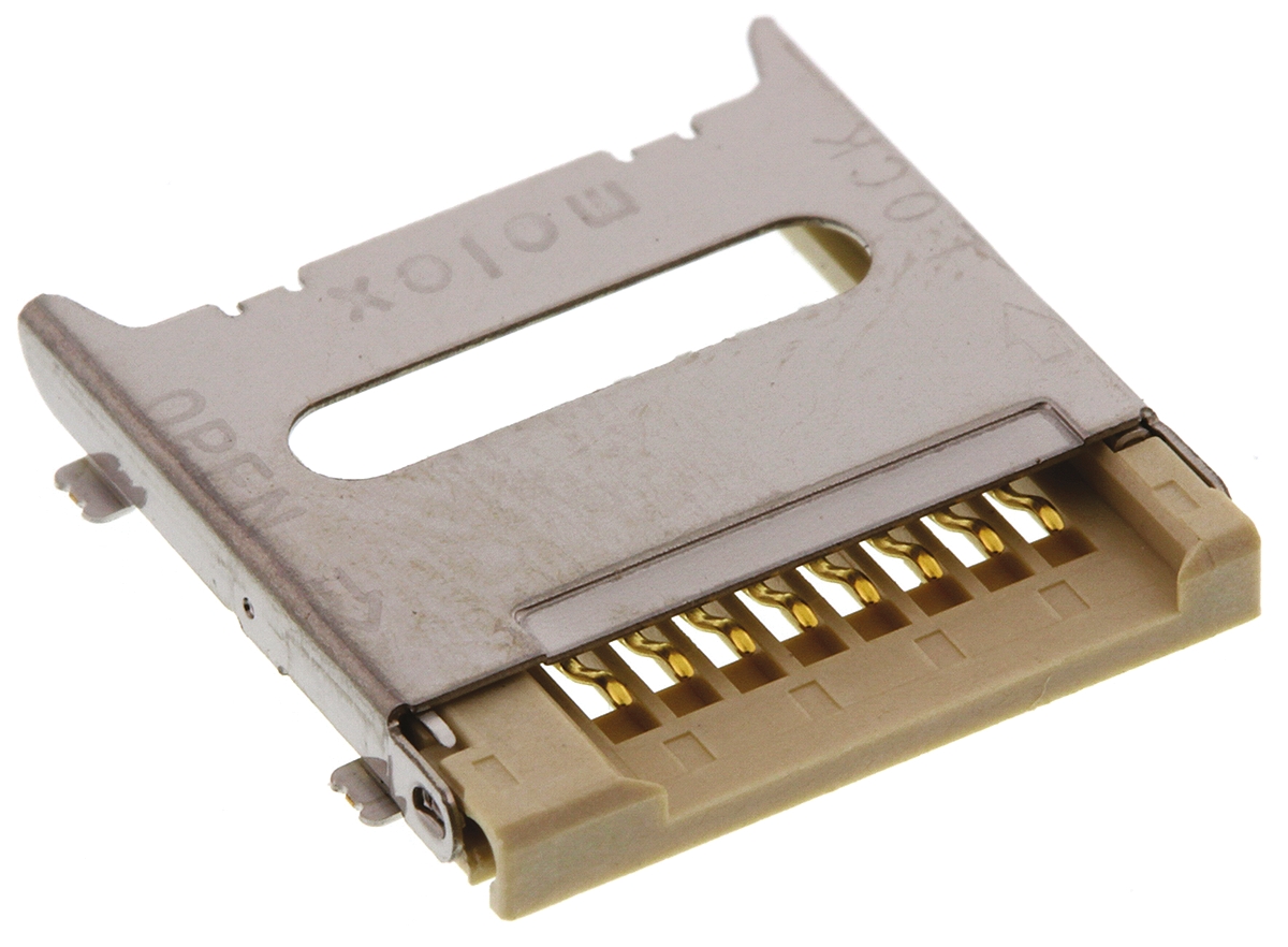 Molex, 500901 8 Way Right Angle Hinged Micro SD Memory Card Connector With Solder Termination