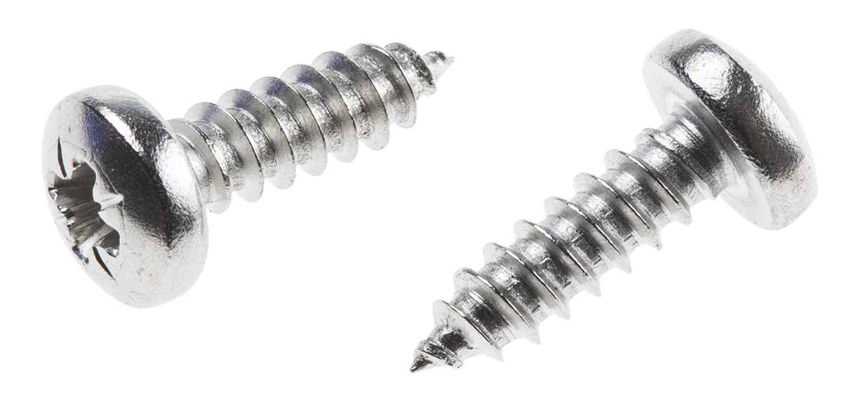 RS PRO Plain Stainless Steel Pan Head Self Tapping Screw, N°10 x 5/8in Long 16mm Long