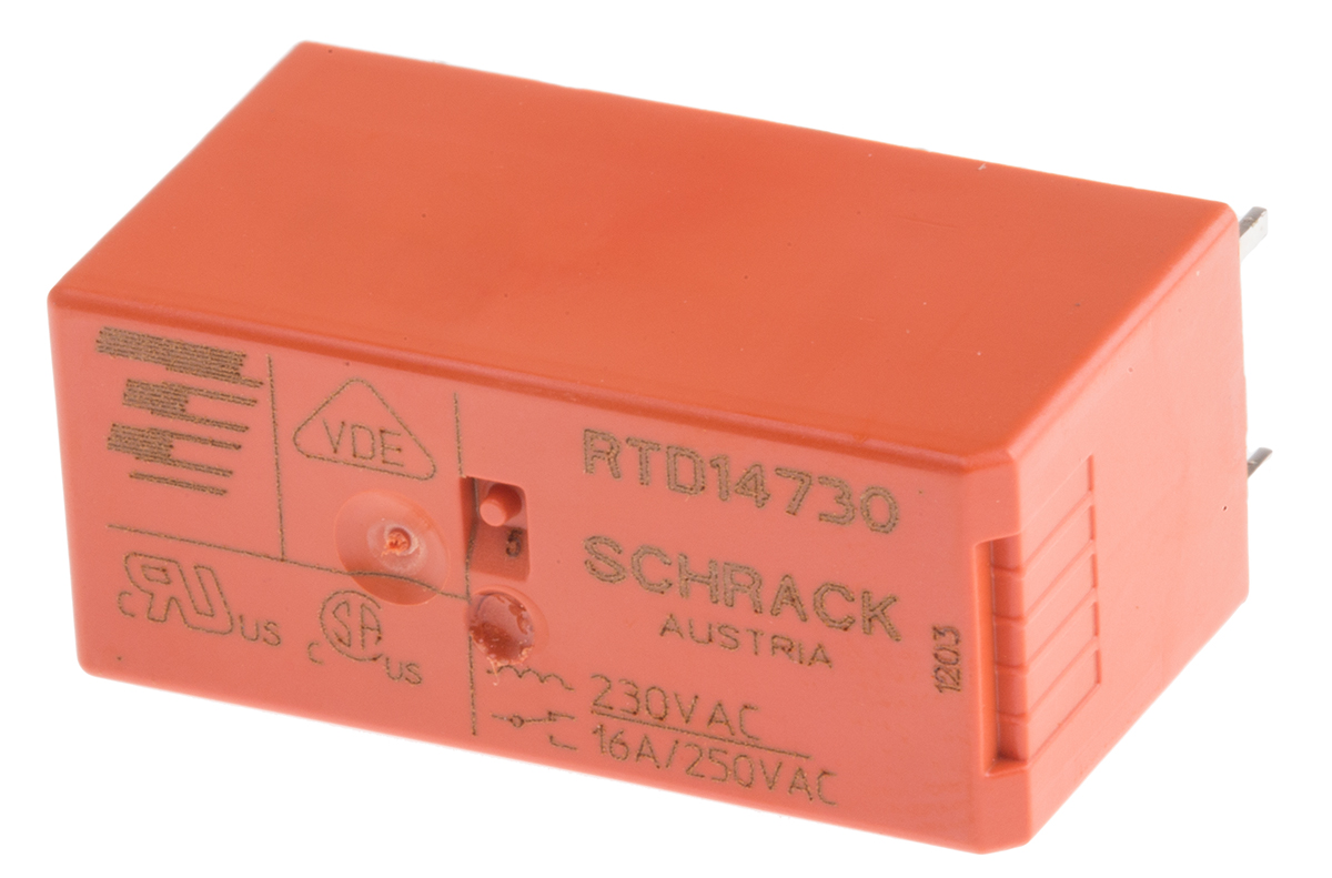 TE Connectivity PCB Mount Power Relay, 230V ac Coil, 16A Switching Current, SPDT