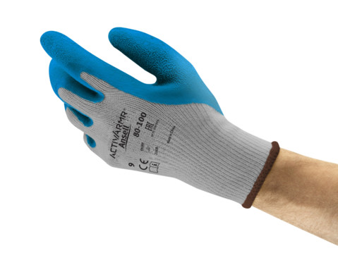 Ansell 80-100 Grey Cotton, Polyester Polyester Cotton Fibre Work Gloves, Size 9, Latex Coating