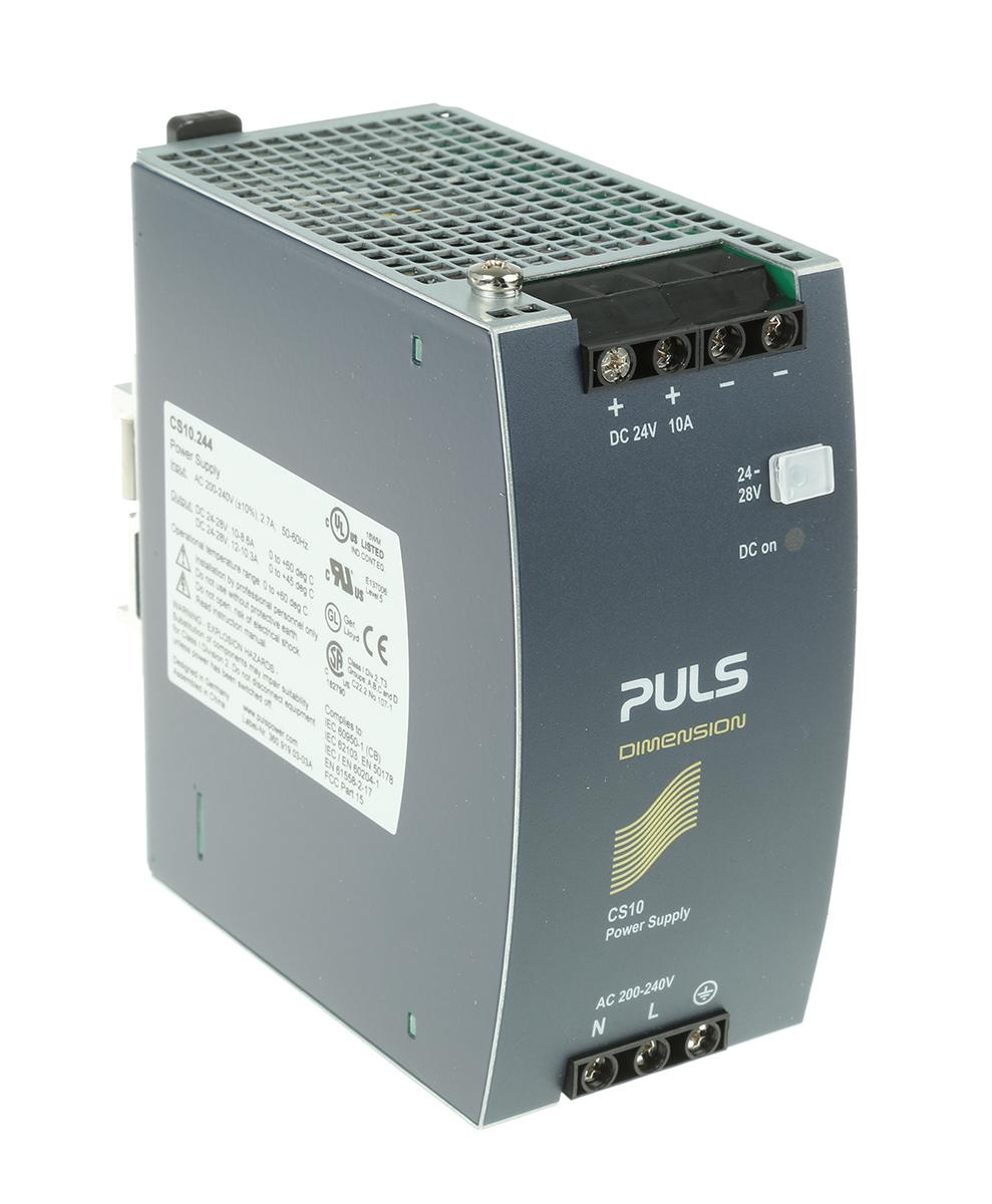 PULS DIMENSION C-Line DIN Rail Power Supply, 200 → 240V ac ac Input, 24V dc dc Output, 10A Output, 240W