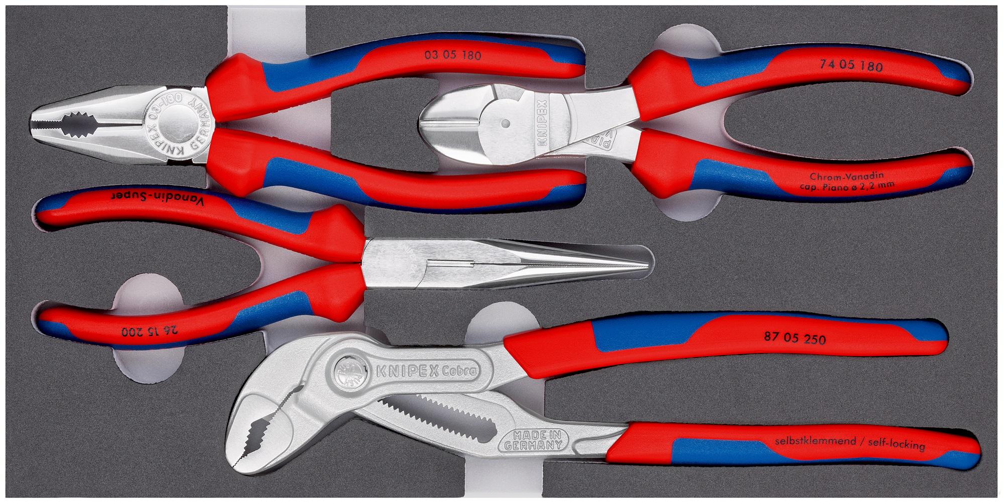 Knipex 4-Piece Plier Set, Flat, Straight Tip, 335 mm Overall