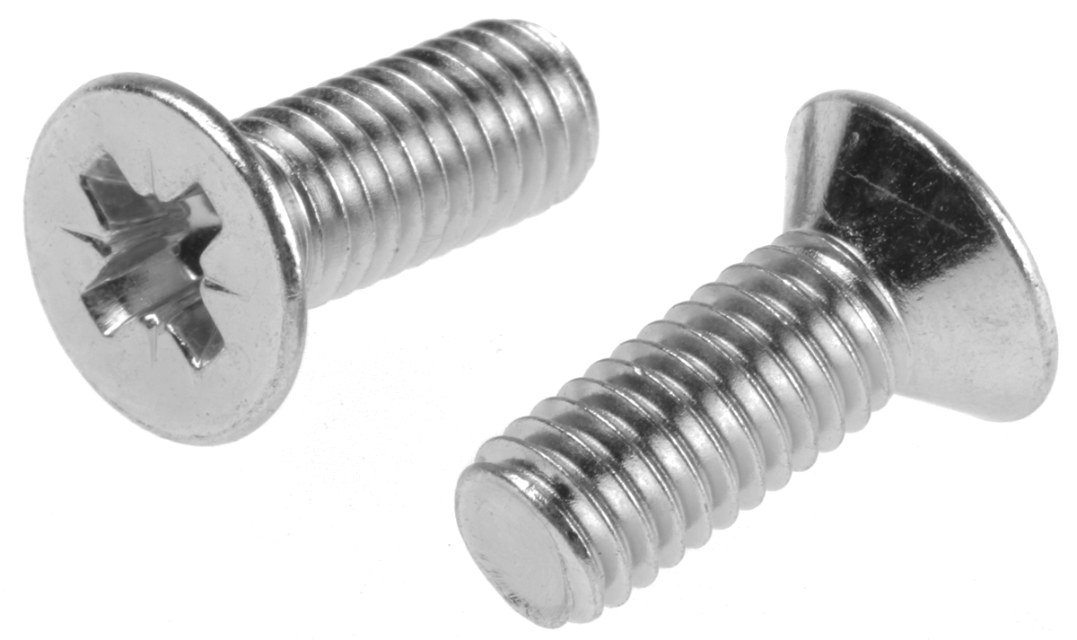 RS PRO Pozi M6 Countersunk Steel Machine Screws DIN 965 x 16.0mm
