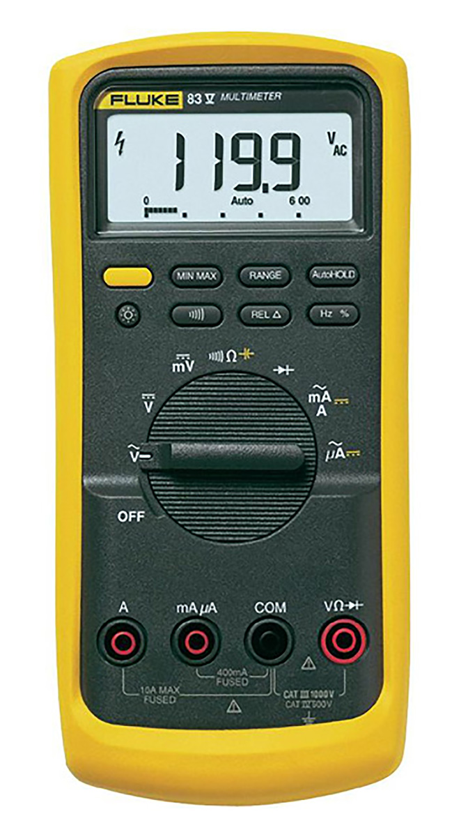 Fluke 83 Handheld Digital Multimeter, True RMS, 10A ac Max, 10A dc Max, 1000V ac Max - RS Calibrated