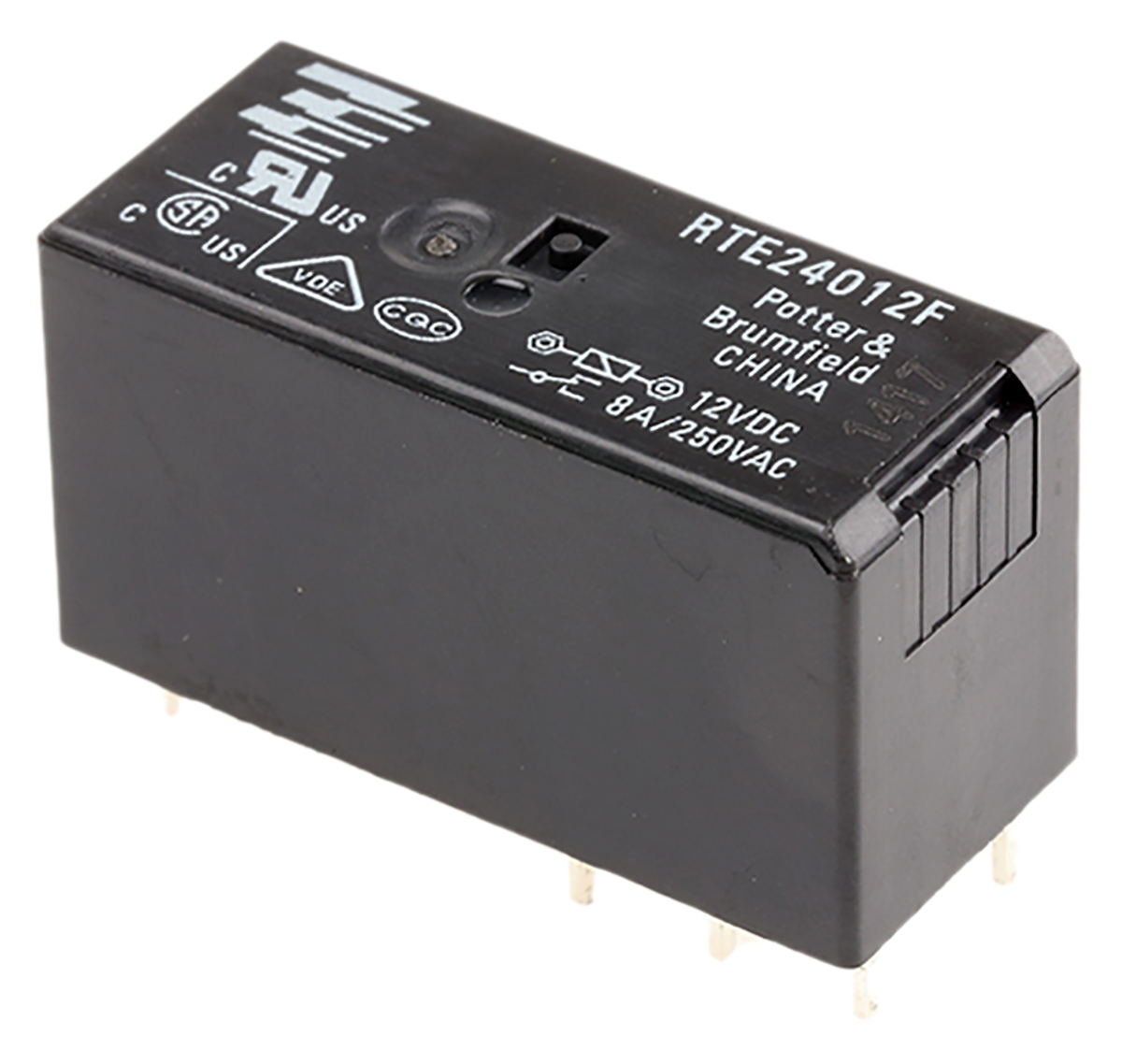 TE Connectivity PCB Mount Power Relay, 12V dc Coil, 8A Switching Current, DPDT