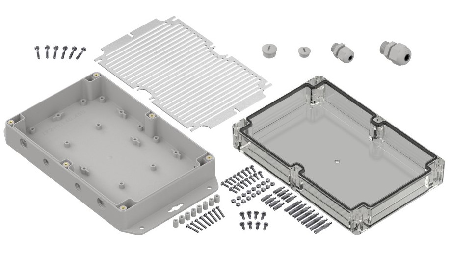 RS PRO Light Grey Polycarbonate General Purpose Enclosure, IP65, Flanged, Transparent Lid, 209.9 x 60 x 139.9mm
