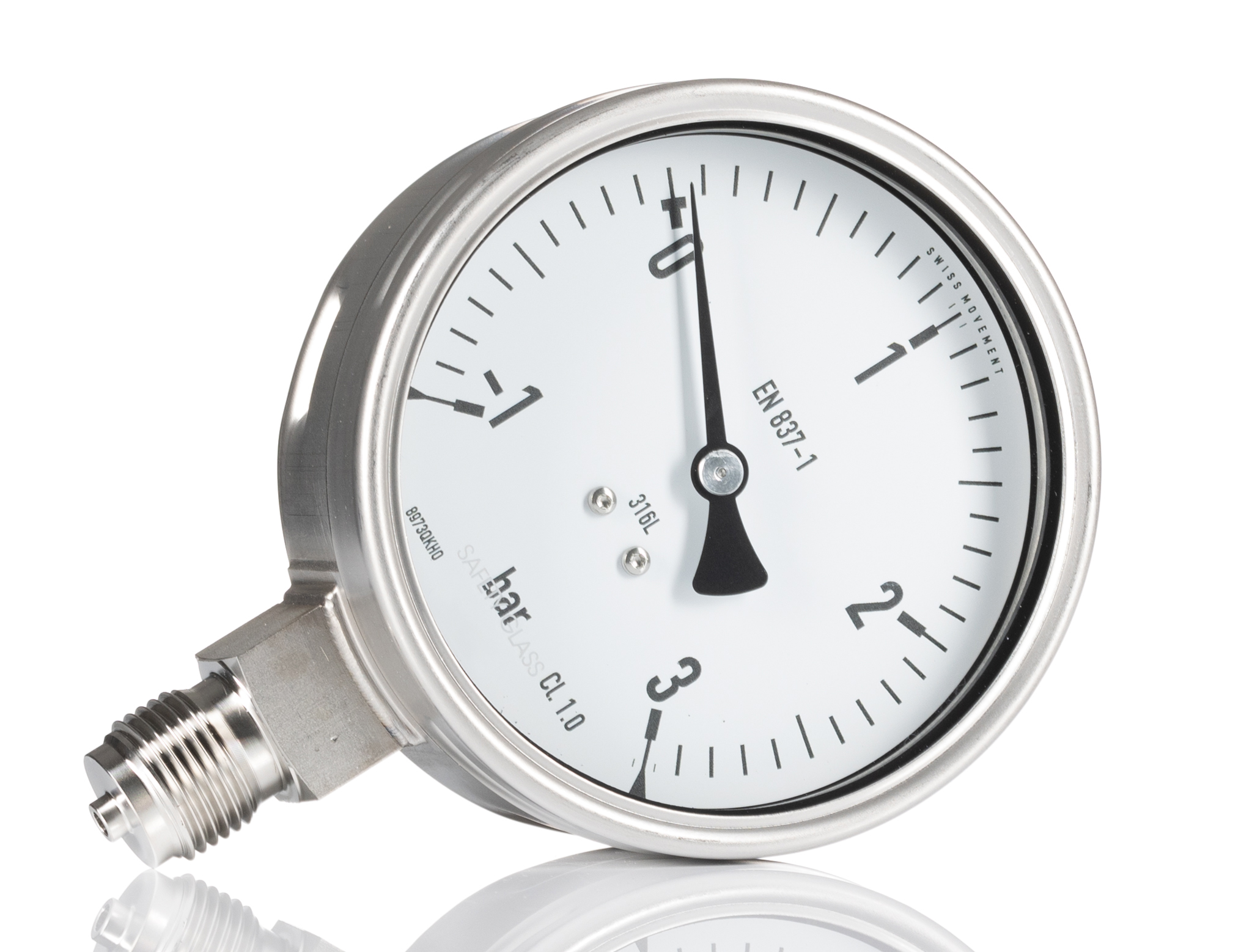 RS PRO G 1/2 Analogue Pressure Gauge 3bar Bottom Entry 100mm Outside Diameter, UKAS