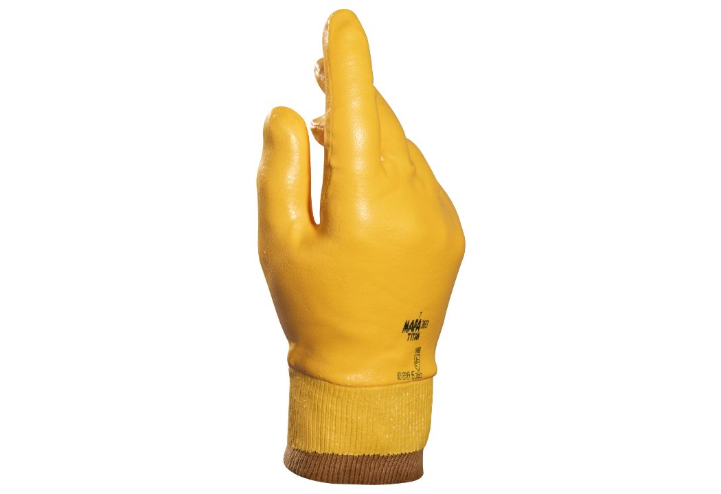Mapa TITAN 383 Yellow Nitrile Work Gloves, Size 7, Nitrile Coating